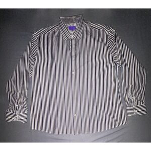 Tallia Dress Shirt Mens 2XL 18.5 Blue Stripe Cotton Button Down Long Sleeve